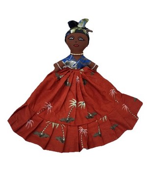 Reversible Caribbean Flip Flop Doll Two Dresses Hand Crafted Pearls Bandana
