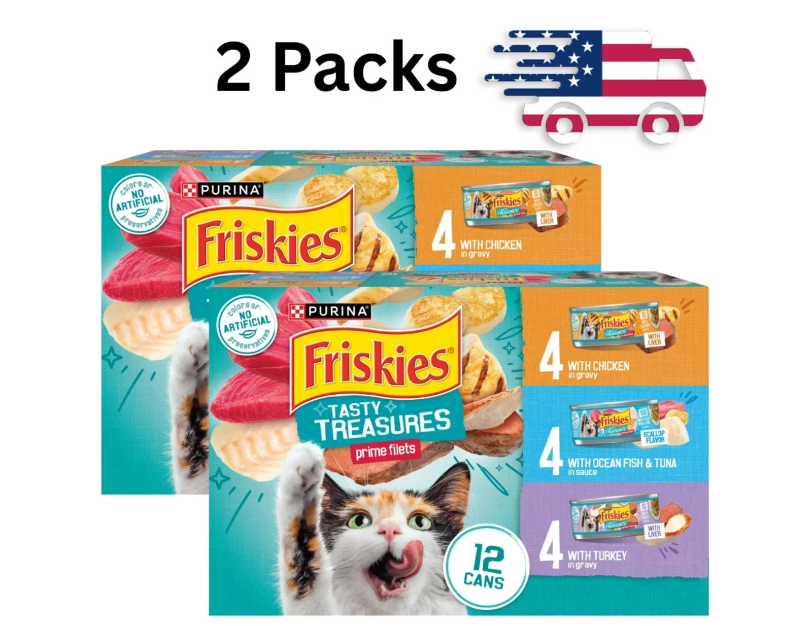Friskies Gravy Tasty Treasures Prime Filets, Wet Cat Food, 24 Pack, 5.5 oz Cans