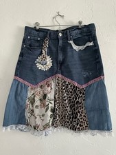 Handmade Upcycled Mixed Media Denim Boho Skirt Large