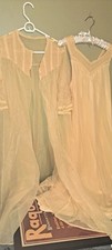 Vintage 2pc Yellow Nightgown Peignoir SET Nylon Double Chiffon Babydoll Large