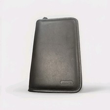 Coach Black Leather Zip-Around Passport Wallet Organizer Clear Window Card Slots