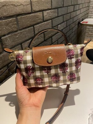 Longchamp Le Pliage XS Shoulder Bag Flower Check Pattern Brown Gift