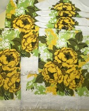 Vintage Lot Of 7 Cannon Yellow Green Orange Floral Towels Washcloths