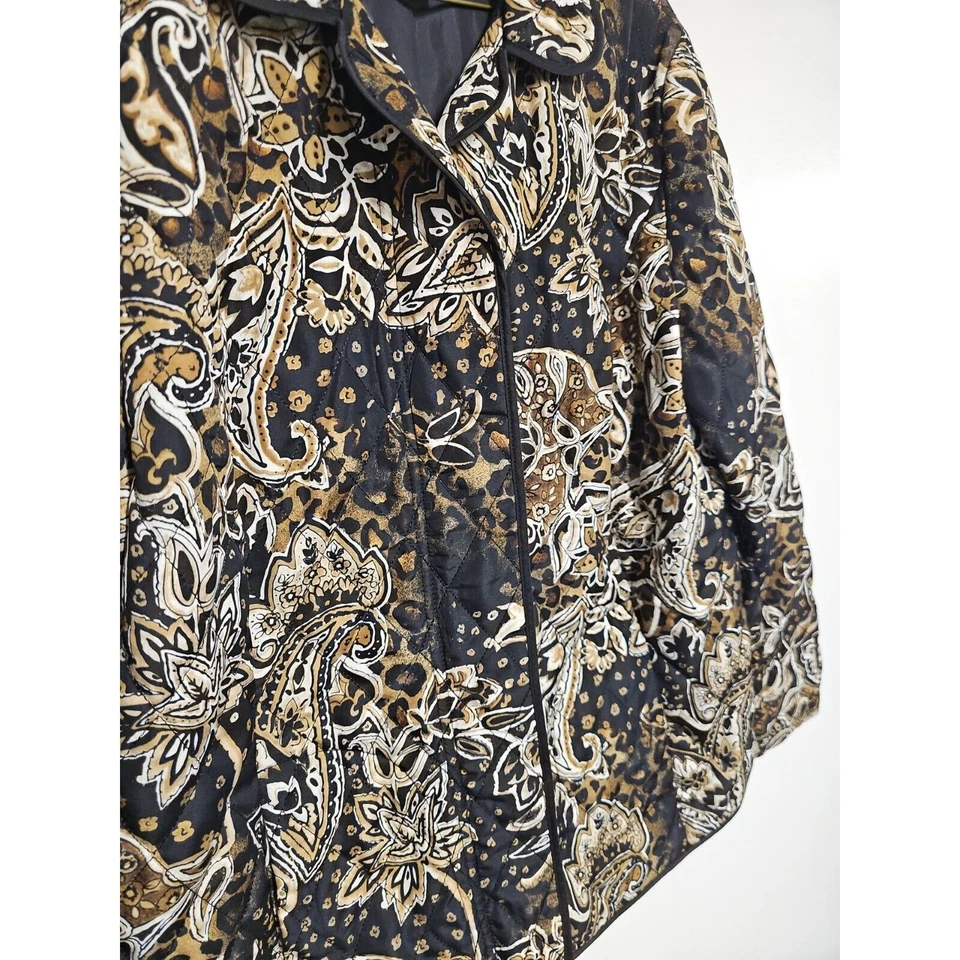 Requisitos Mujer Grande Acolchado Animal Print Floral Negro Cremallera Blazer Chaqueta Foto 2 de 4