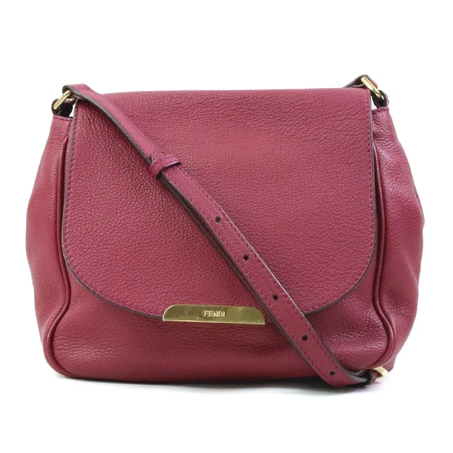 Fendi — Auth FENDI Crossbody Shoulder Bag Bordeaux Clair Leather/Goldtone - e61803a