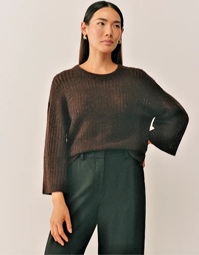The White Company Ladderstitch Rib Jumper With Alpaca In Dark Chocolate Size Med