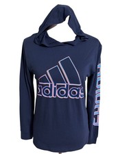 adidas Navy Blue Hooded Long Sleeve Sweatshirt with Pink  Light Blue Logo