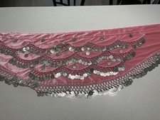 Pink Belly Dance Hip Scarf with Silver Coins Unbranded, One Size, 5 Feet Long