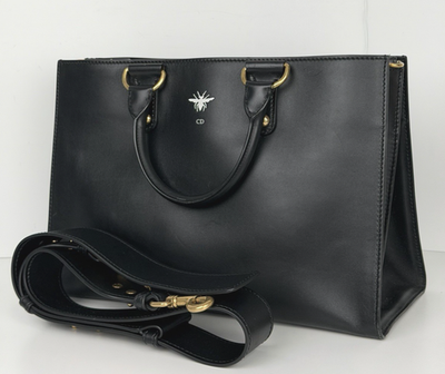 Christian Dior D-Bee Tote Bag in Black Leather Bee Emblem 2017 S