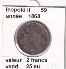 F ) pièces belge de leopold II 2 franc 1868 ( 59 )