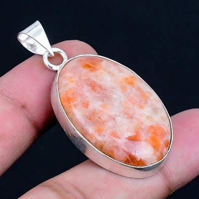 Sunstone 925 Silver Plated Handmade Pendant of 1.78''