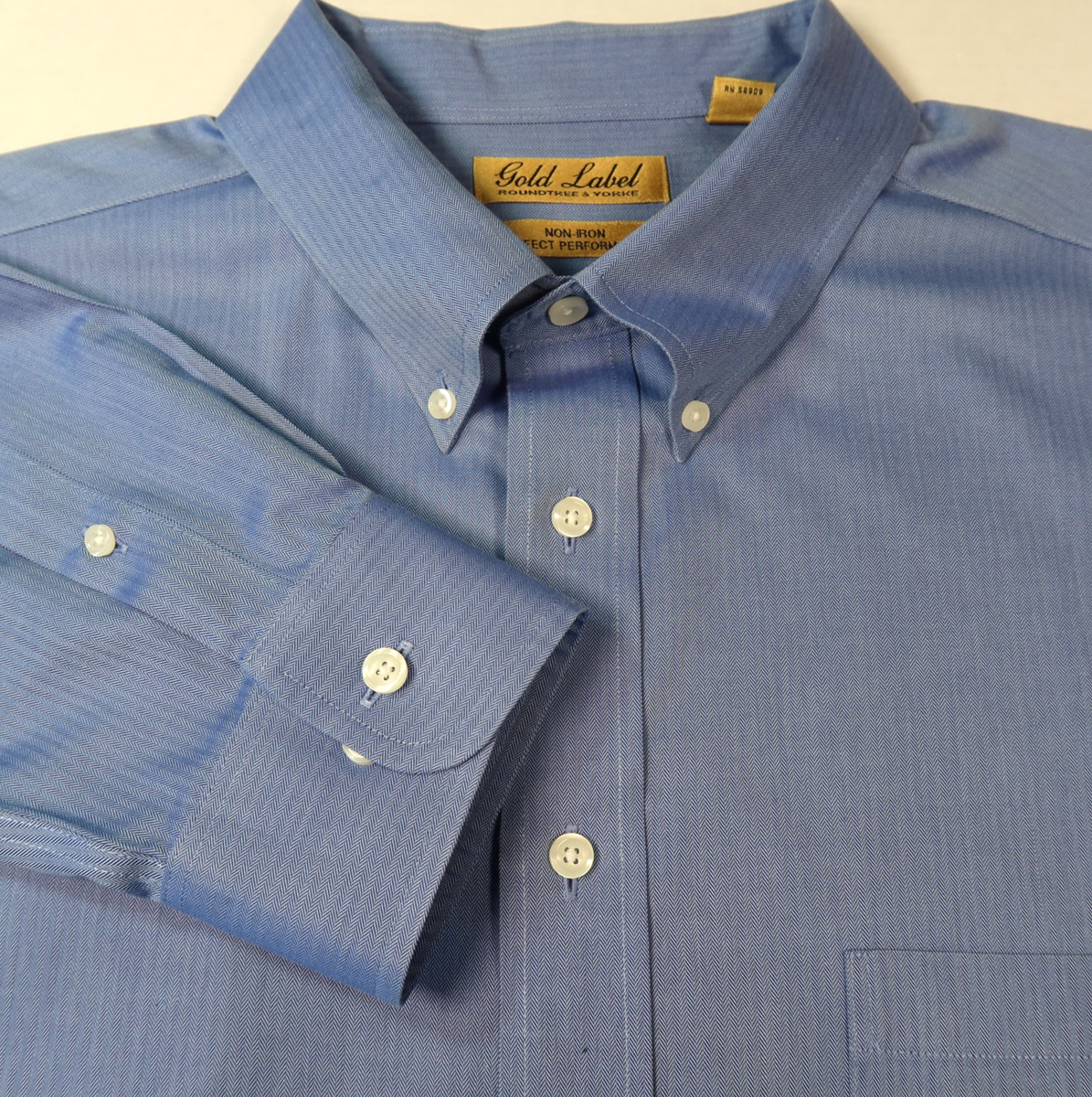 Roundtree & Yorke Gold Label Button Down Shirt Mens Sz 2XL Non-Iron Blue  Cotton