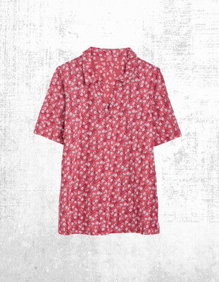 Womens Seasalt Collared Short Sleeve Jersey Top Island Vines Rose Pink