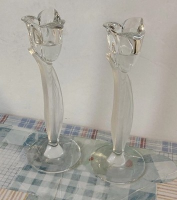 Mikasa Spring Aria 8'' Tulip Candlesticks Frosted Full Lead Crystal C3