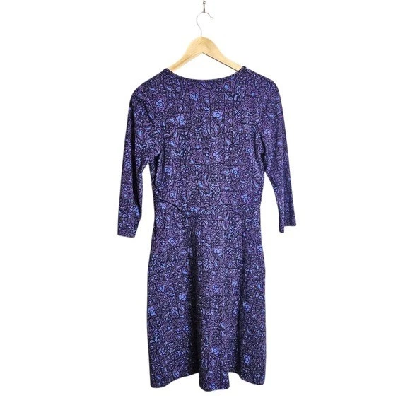 Patagonia Margot Long Sleeve Purple Floral Organic Cotton Dress Size Medium - Image 2 of 4