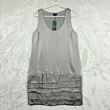 BR Monogram Banana Republic Gray Taupe Silk Layered Hem Shift Dress Sz 12 *Flaw