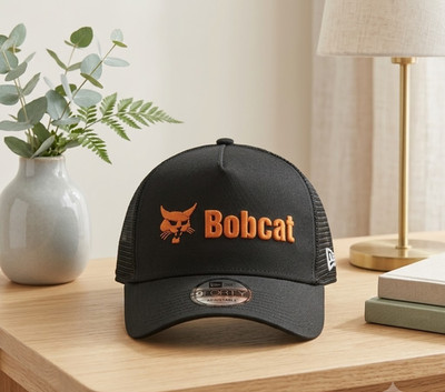 Bobcat Logo Embroidered Black Mesh Trucker Snapback Cap