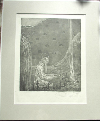 DEMIURG ETCHING RICHARD TESCHNER PENCIL SIGNED 1915 NEW MAT WIENER WERKSTATTE