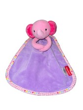 Fisher Price Elephant Lovey Security Blanket Baby Rattle Pink Purple polka dots