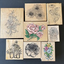 Huge Flower Floral Focus LOT of 8 Rubber Stamps 2 Pansy Rose Cone
