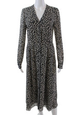 Michael Michael Kors Womens Long Sleeve Logo Leopard Print Dress Black Small