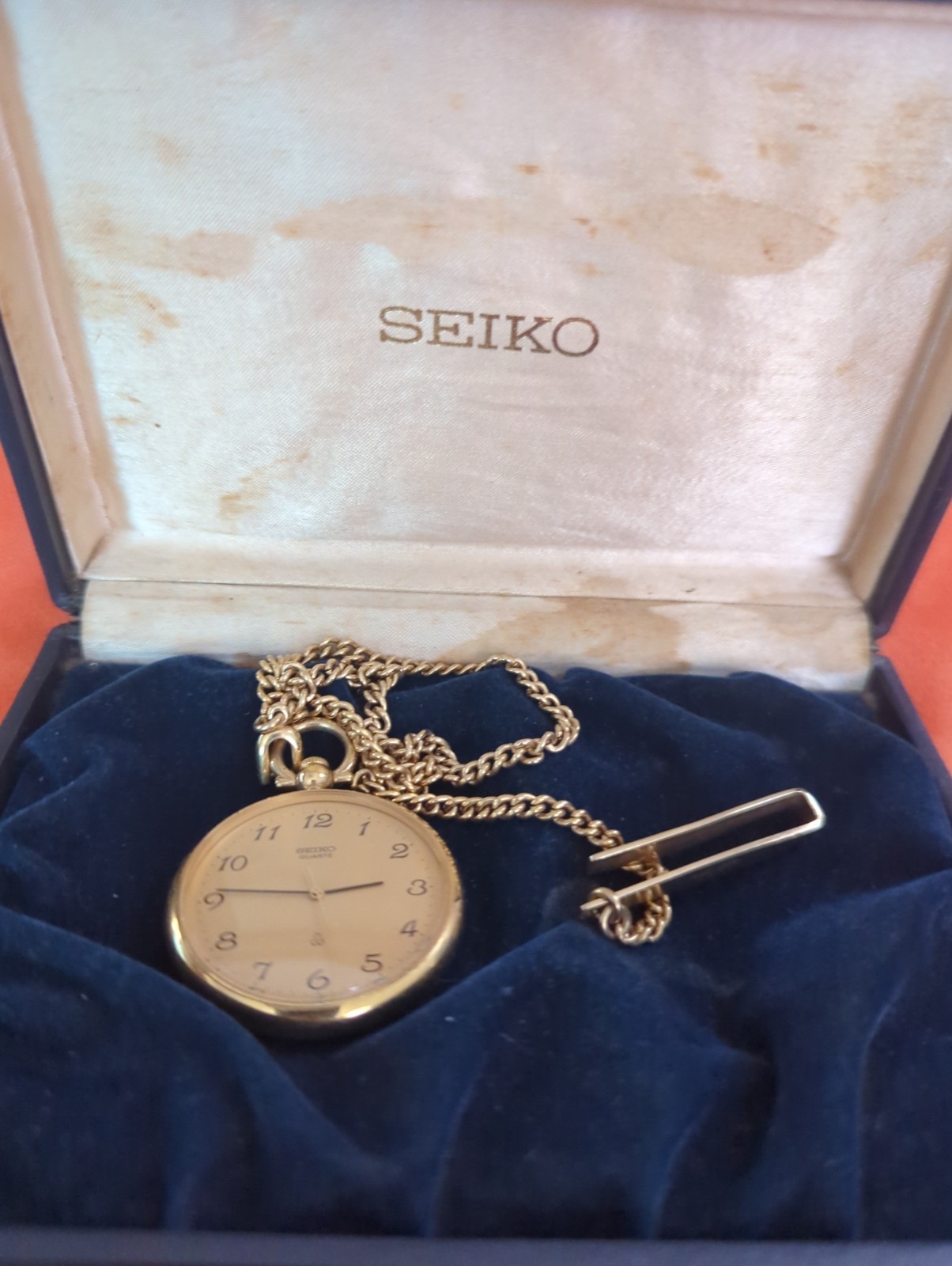 Vintage SEIKO Pocket Watch Gold Tone Quartz With Cha… - Gem