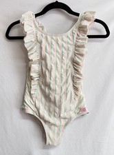Ruffle Butts Seersucker Waterfall Striped Girls Swimsuit Size 8