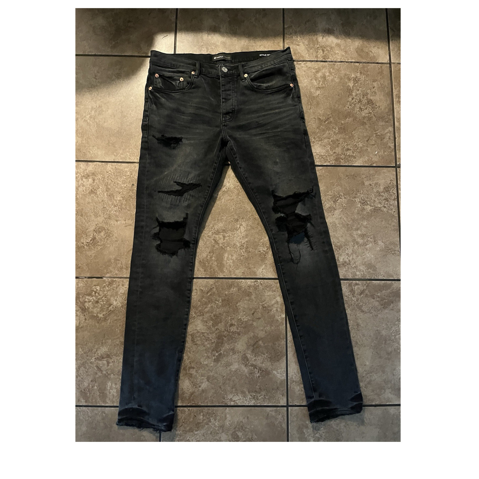 Purple Brand Men&rsquo;s Black Slim Fit Skinny Distressed Denim 