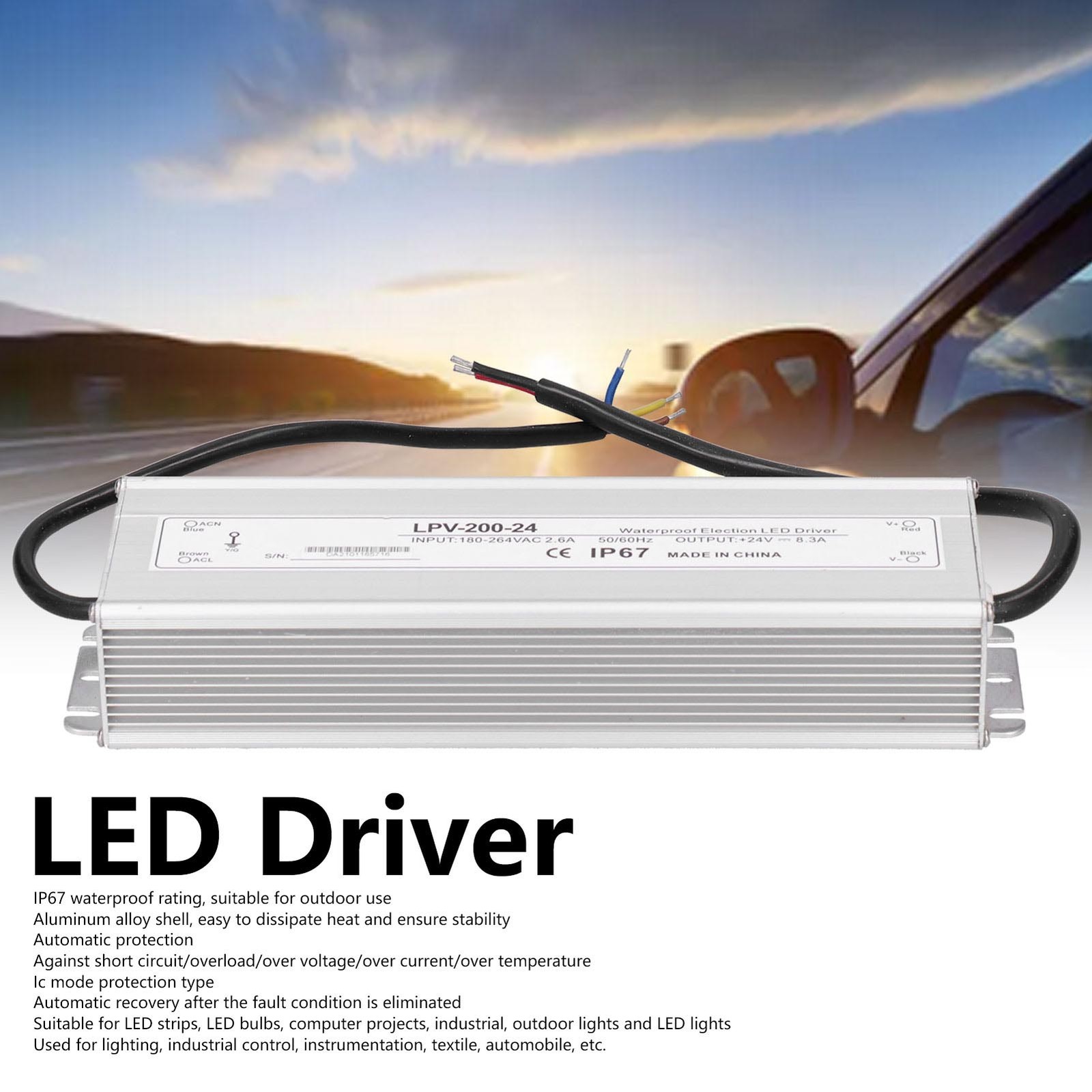 200W Waterproof LED Driver Power Supply Transformer Adapter for Industrial Light