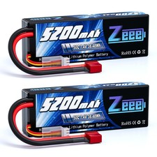 7.4V Lipo Battery 2S 50C 5200mAh Hard Case T Connector - 2 Pack for RC Drones &
