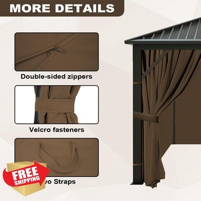 slashome 10'x10' Gazebo Curtains Brown Waterproof 4 Panels Zipper