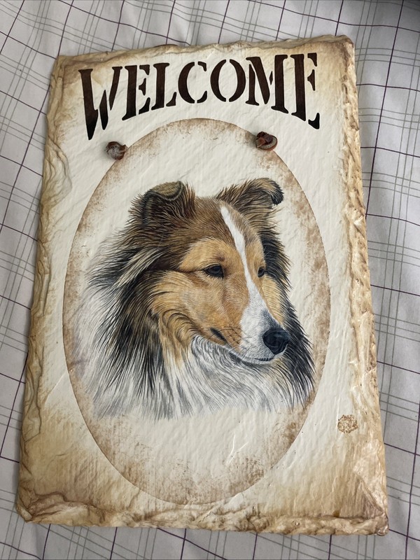 Handcrafted Slate Sheltie Shetland Sheep Dog Collie Welcome Sign 12"H Excellent