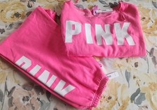 PINK Victoria's Secret Sweatsuit Set Pink White Cotton Blend Size M NWT
