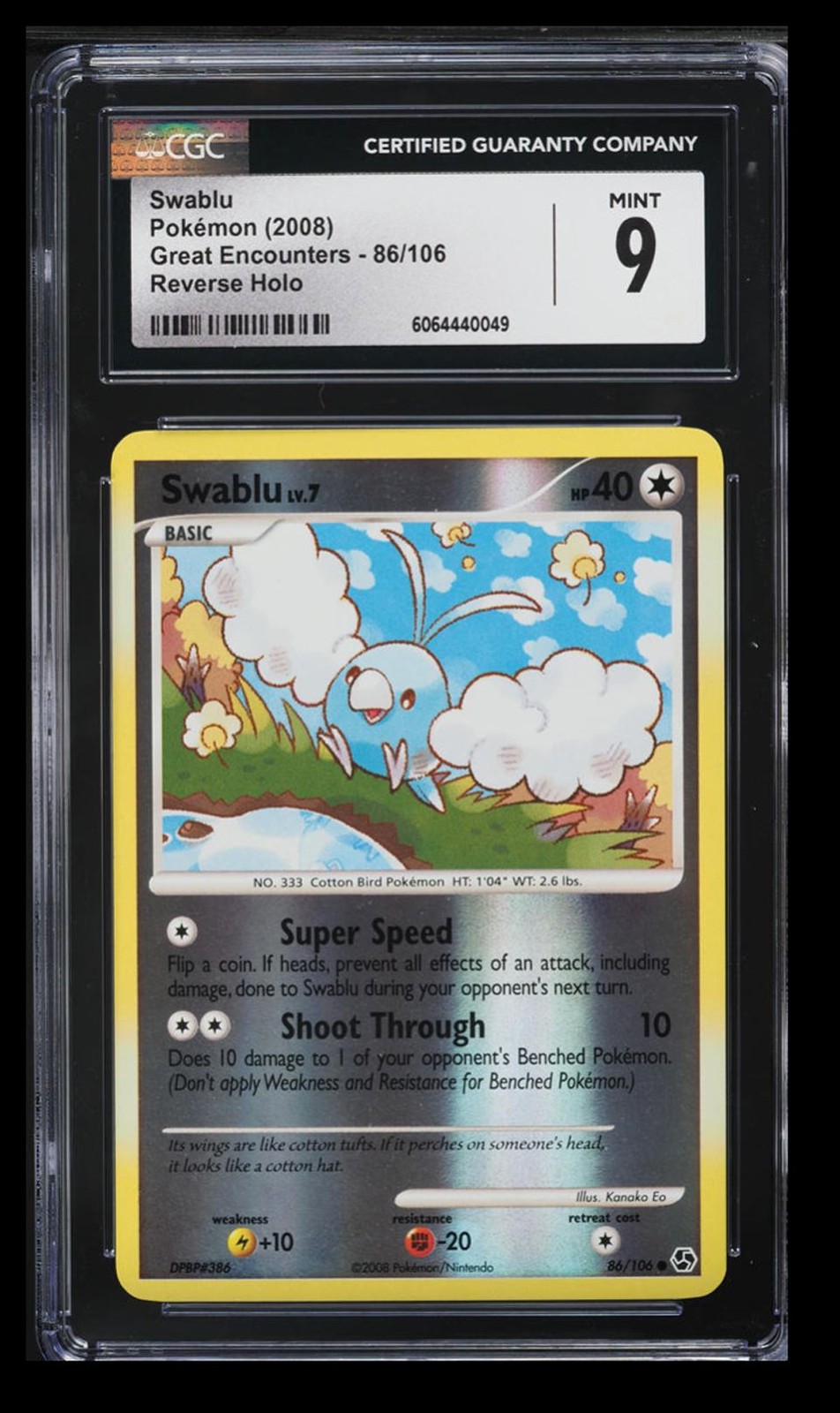 2008 Diamond & Pearl - Great Encounters Swablu CGC 9 English #86/106 Reverse
