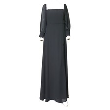 Lulus Women's Black Classy Long Dress High Slit Semi-Sheer Sleeves Size Medium