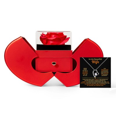 Beautiful Wife Rose Box Heart Necklace Gift Set