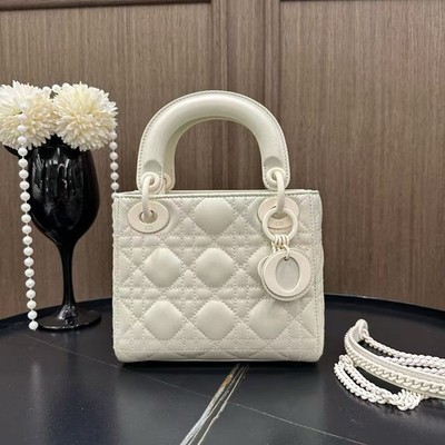 Christian Dior Mini Lady Dior Handbag Bag Latte Cannage Lambskin