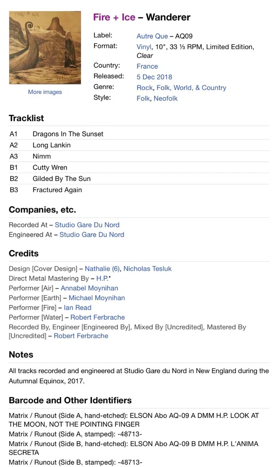 Fire + Ice  Wanderer  Ltd Clear 10” vinyl 2017   DEATH IN JUNE   FIRE AND ICE - Image 4 of 4