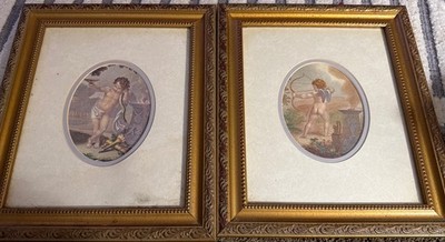 Cherub Print Cupid Romantic Rococo Gold Gilt Framed 14x12 Art Vintage Italian 2~