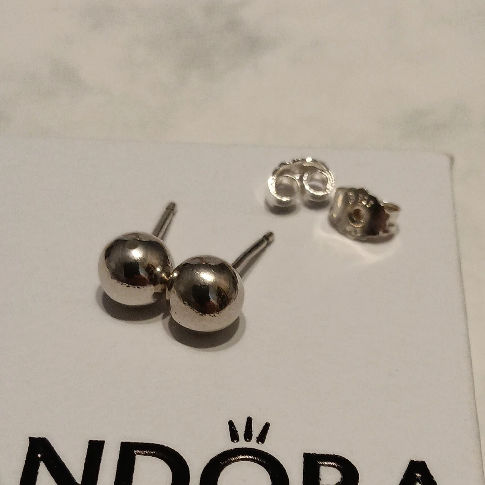 Genuine Pandora Round Ball Sterling Silver Stud Earrings - Image 4 of 4