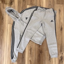 Adidas 3-Stripe Full Zip Fleece Tracksuit Set Gray Black Size S