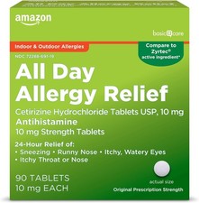 Amazon Basic Care All Day Allergy, Cetirizine Hydrochloride Tablets, 10 mg, Anti