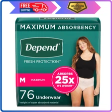 Depend Fresh Protection Incontinence Underwear for Women, Medium, Blush,76 Count