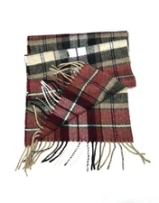 Geoffrey Beene Plaid Wool Scarf Red Gray Beige Made in Italy Vintage Unisex