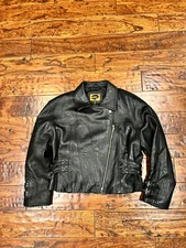 Foxrun Womens Motorcycle Biker Jacket Black Buckle Zip Leather Sz XL