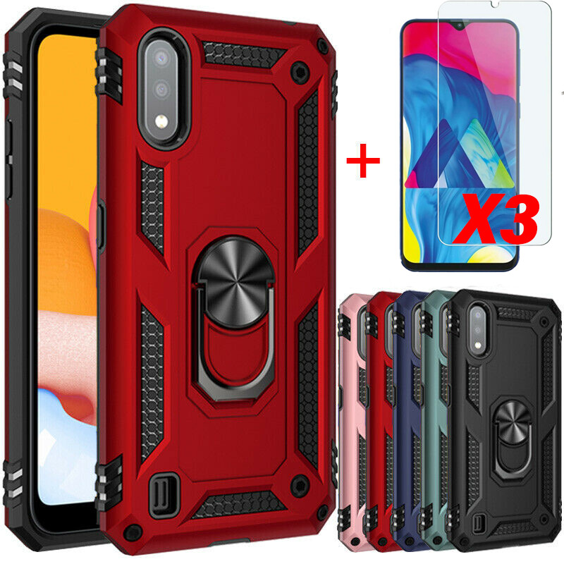For Samsung Galaxy A10e Ring Case Shockproof Stand Cover Tempered Glass