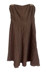 J. Crew brown cotton sundress strapless cute seersucker puckered dress SIZE S 2