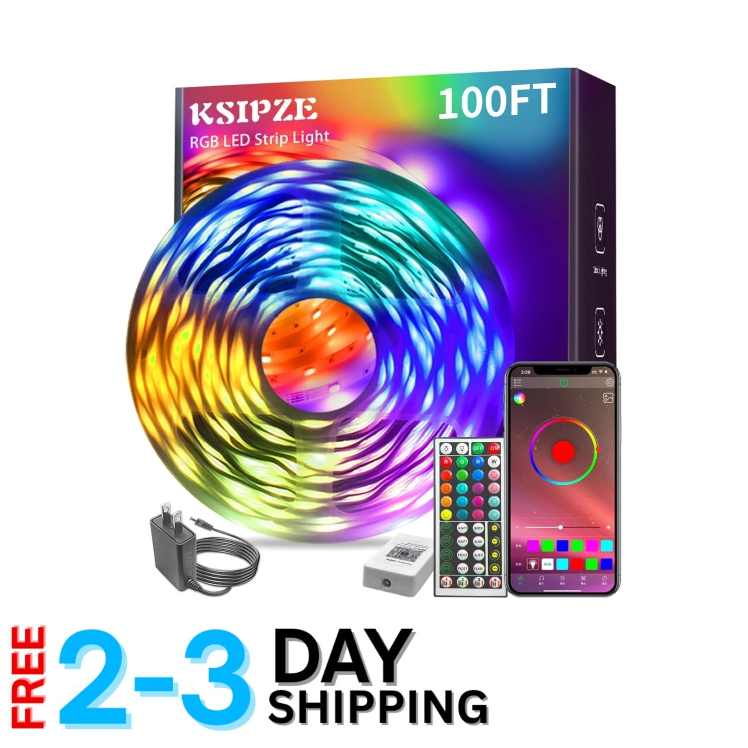 100ft LED Strip Lights RGB Bluetooth Music Sync App Remote Indoor Room Decor