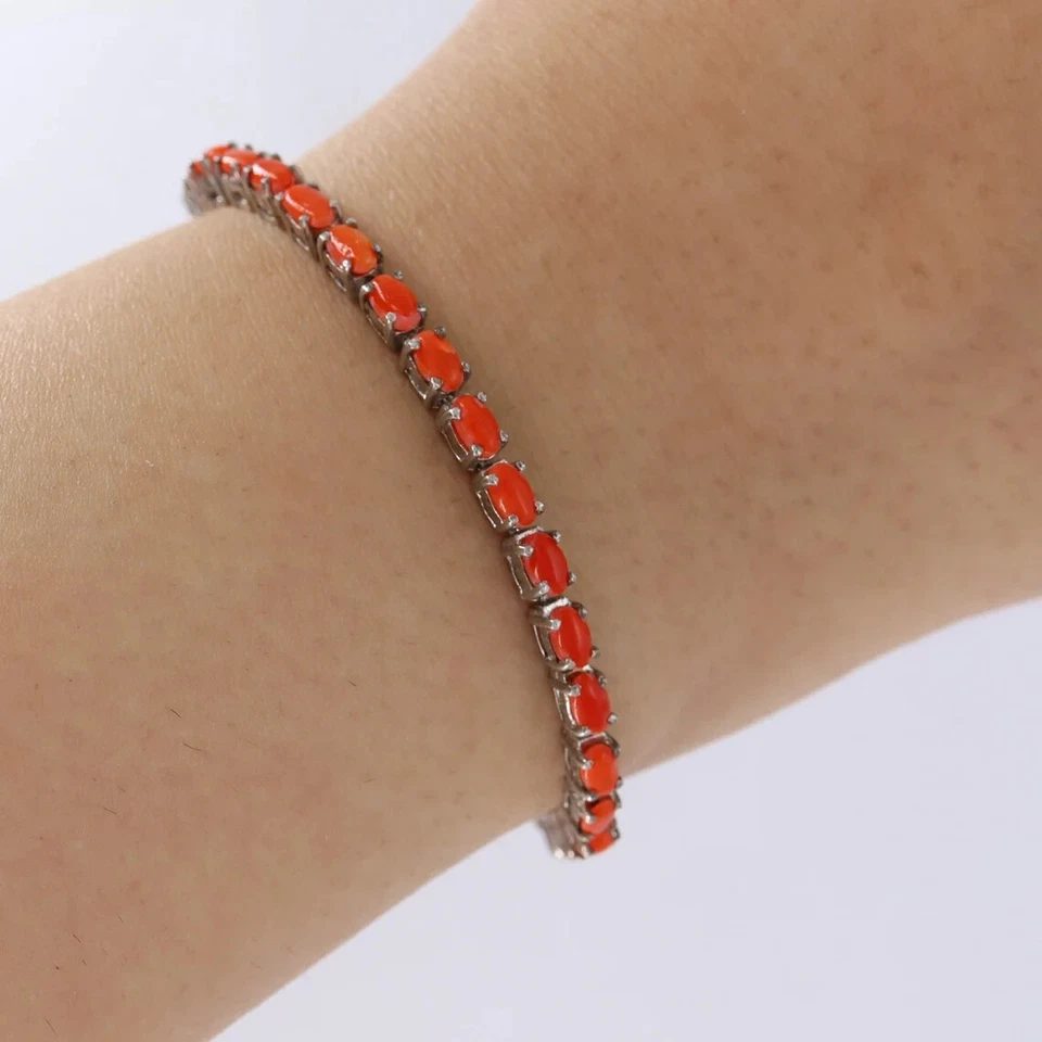 Pulsera de piedras preciosas de coral rojo pulsera artesanal de plata de ley 925 regalo para él Foto 4 de 4