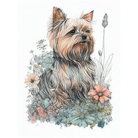 Yorkshire Terrier Dog Wildflowers Bright Canvas Poster Print Picture Wall Art